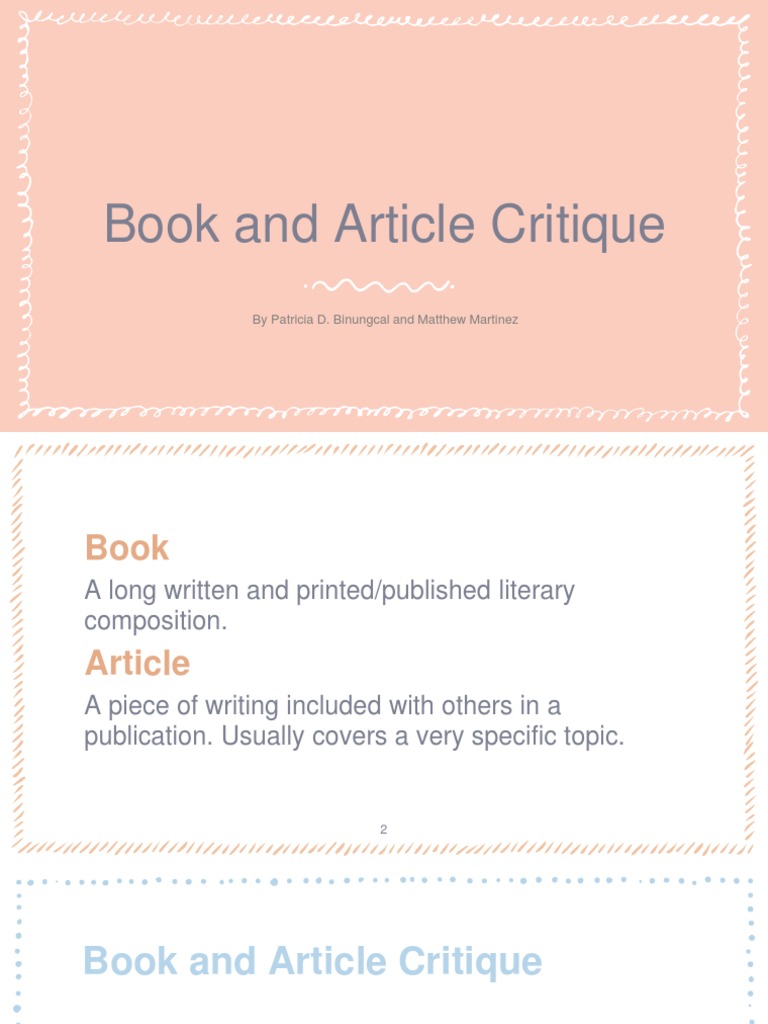 Book and Article Critique: by Patricia D. Binungcal and Matthew ...