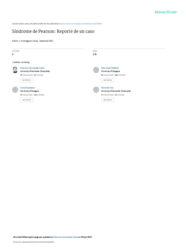 Sindrome de Pearson PDF Genética Biología
