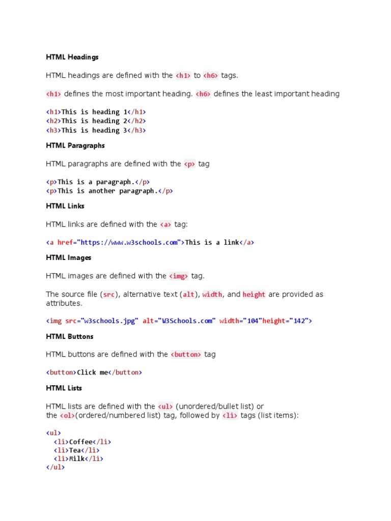 H1 H6 H1 H6 Html Headings Hyperlink Html Element