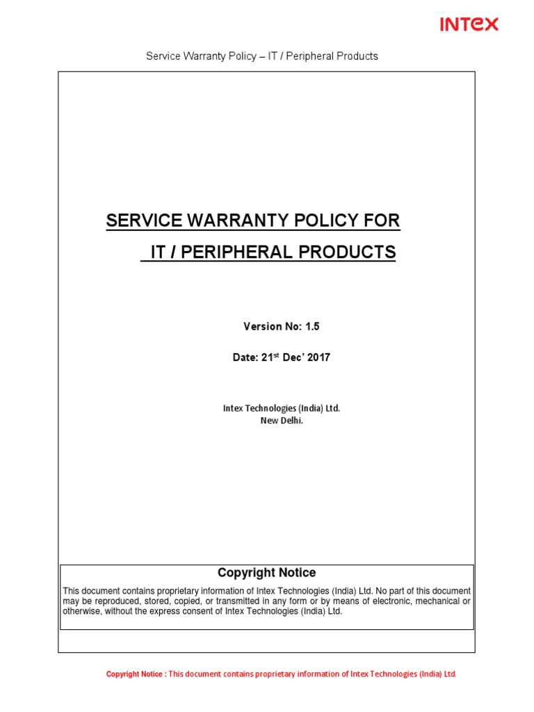 Intex It Warranty Service Policy PDF Copyright Wi Fi
