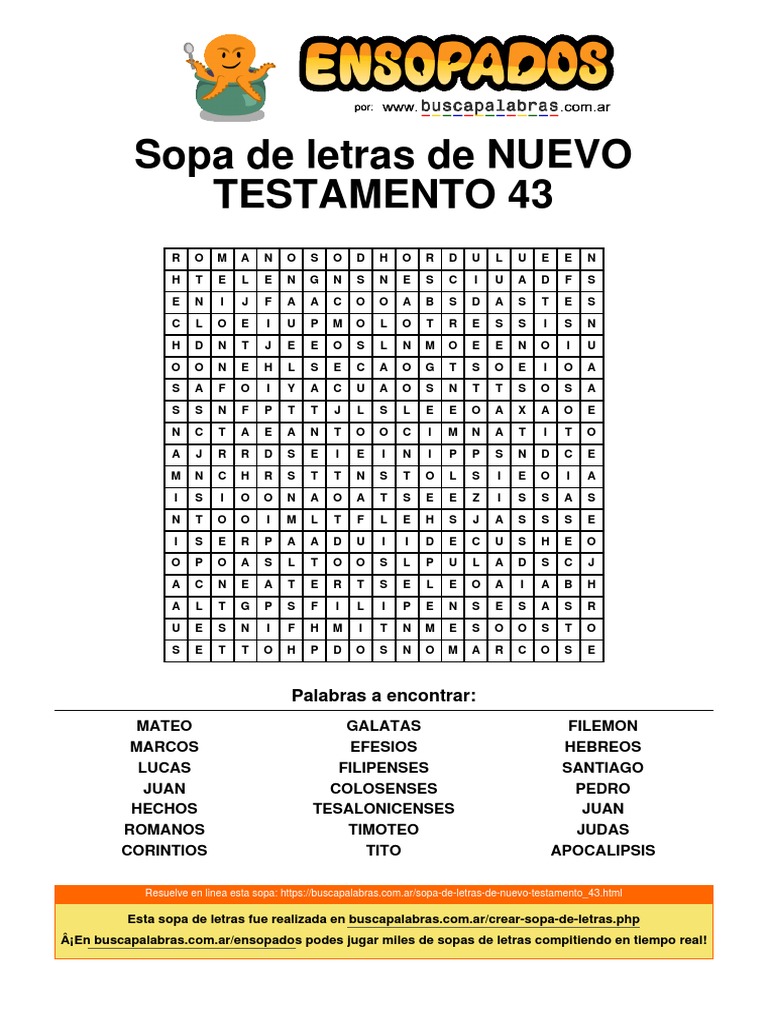 Sopa de Letras Nuevo Testamento PDF Biblia cristiana Cristianismo antiguo
