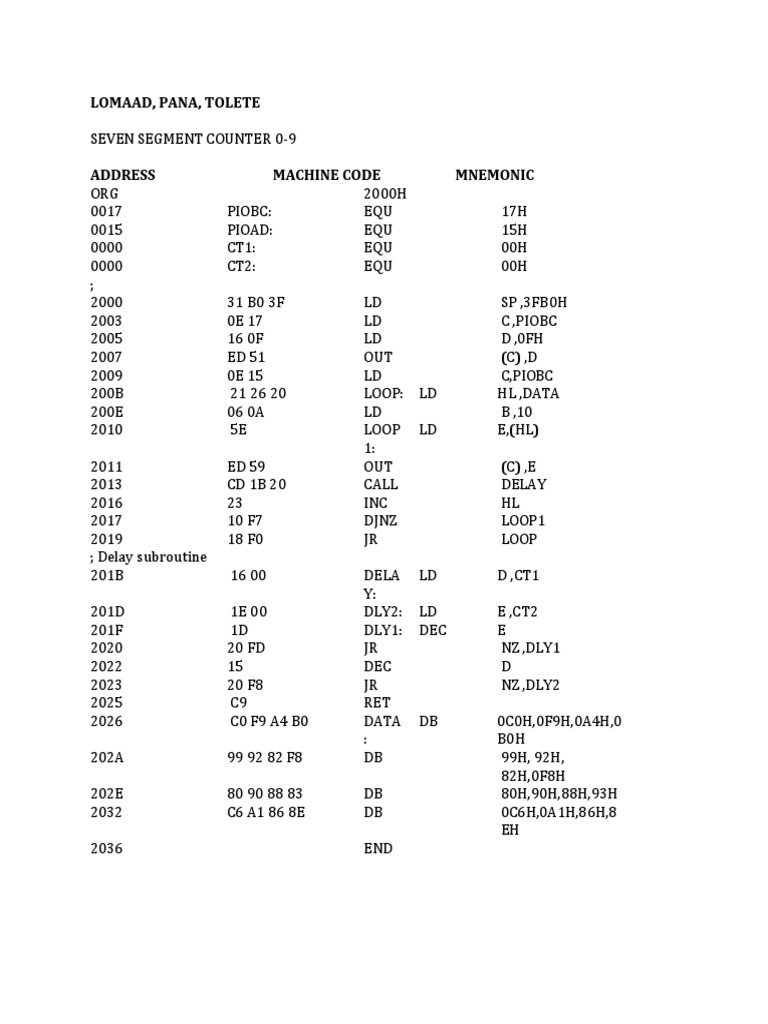 Seven Segment Counter Machine Code | PDF | Technology & Engineering