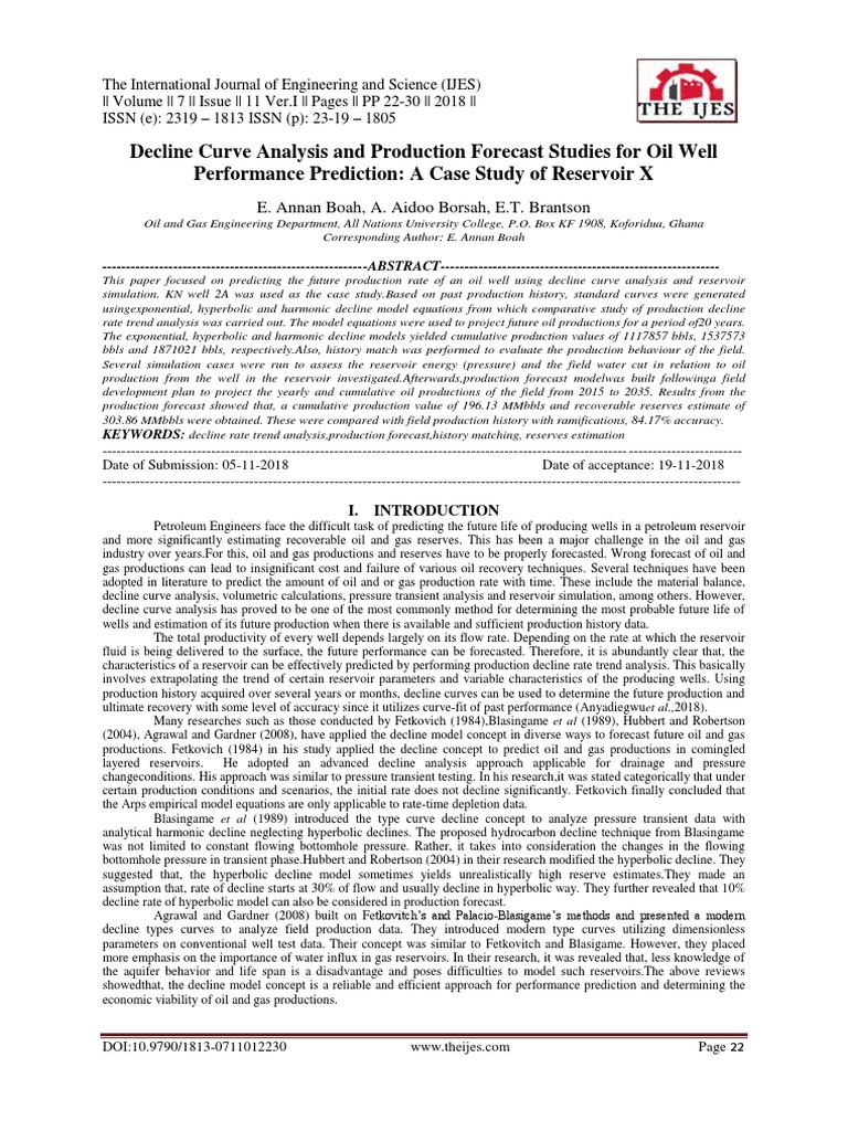 Decline Curve Analysis and Production Forecast Studies For Oil Well Performance Prediction PDF