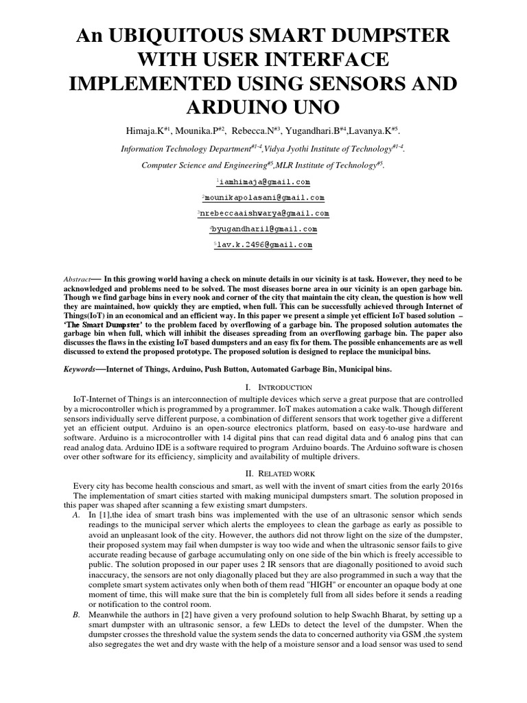 An Ubiquitous Smart Dumpster With User Interface Implemented Using