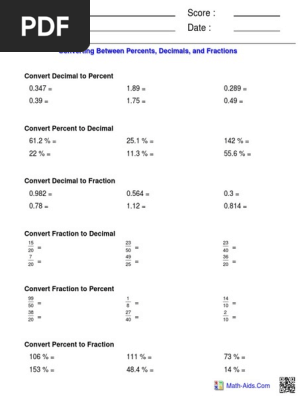 Percentage Conversion Worksheet Pdf | Pdf | Decimal | Fraction (Mathematics)
