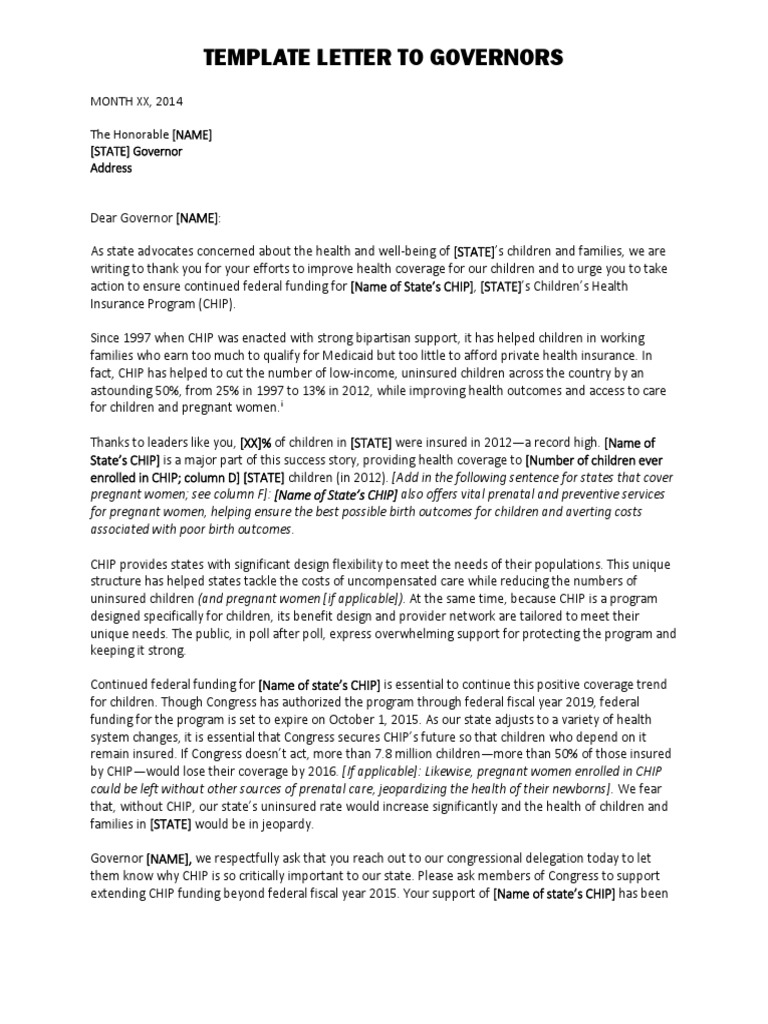 Advocacy Letter for CHIP Funding | PDF | Health Insurance Coverage In ...