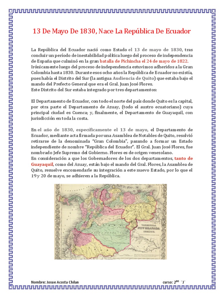 13 De Mayo De 1830 Docx Ecuador Guerra De La Era Industrial