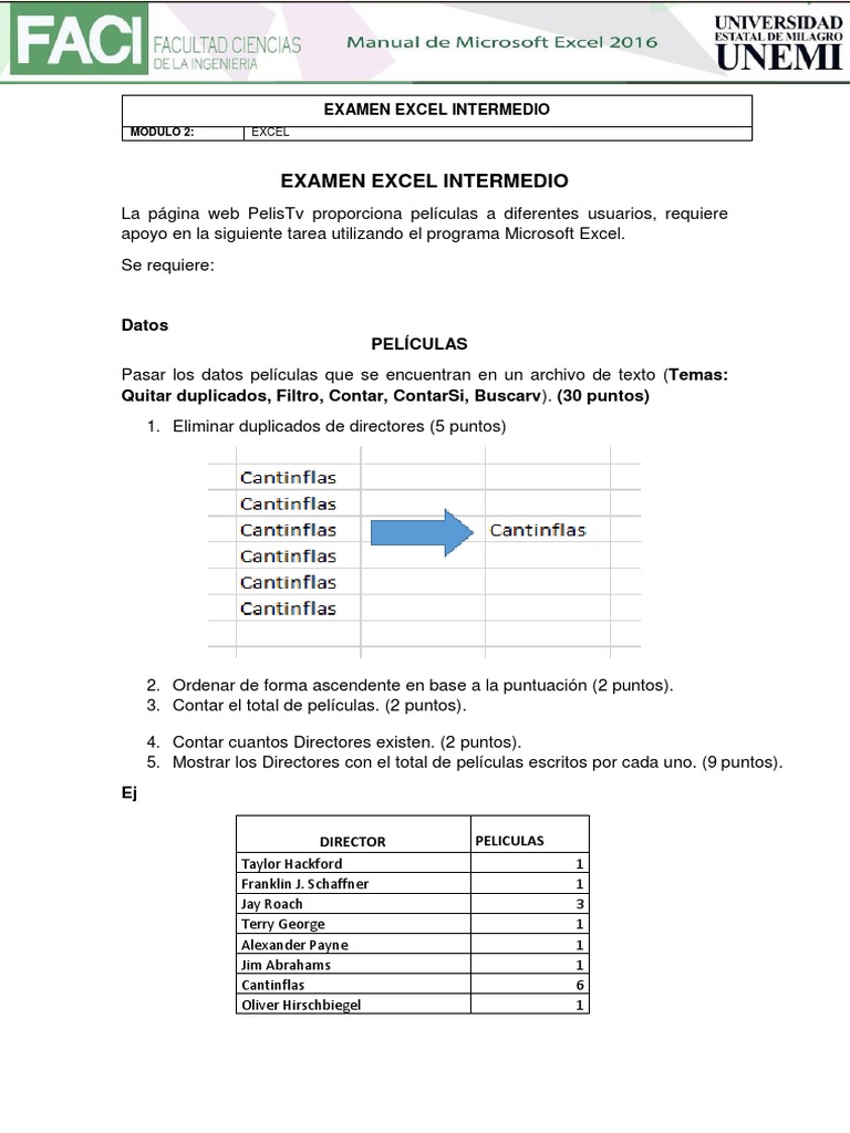 Examen de Excel 2016 | PDF | Microsoft Excel | Archivo de computadora