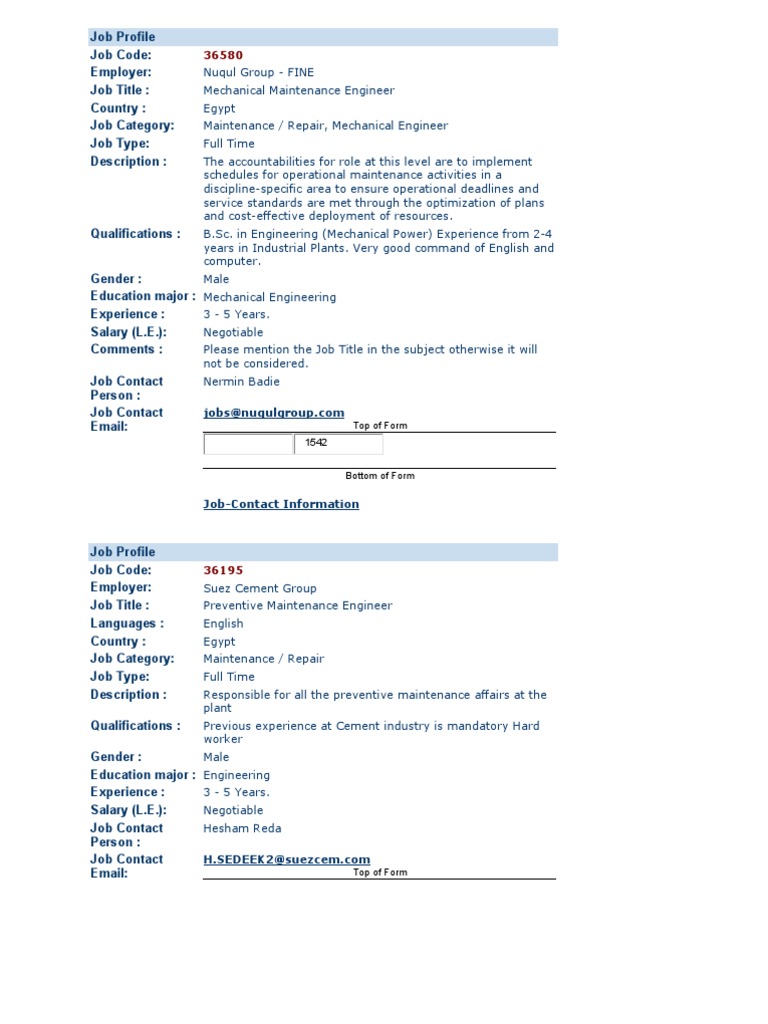 Mechanical Maintenance Engineer Roles | PDF | Technology & Engineering