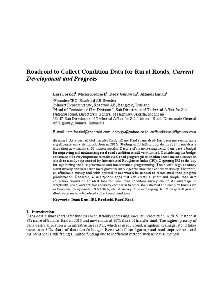 Roadroid: Affordable Rural Road Data Collection | PDF | Surveying | Road