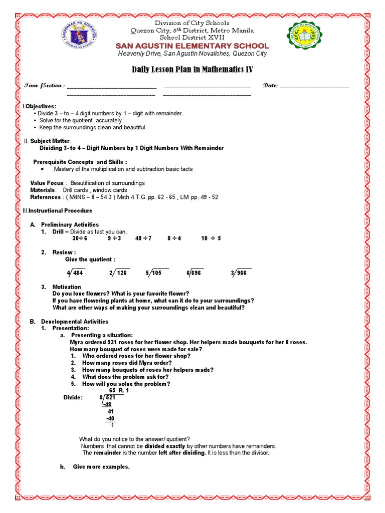 Dividing Numbers with Remainders | PDF | Division (Mathematics) | Numbers