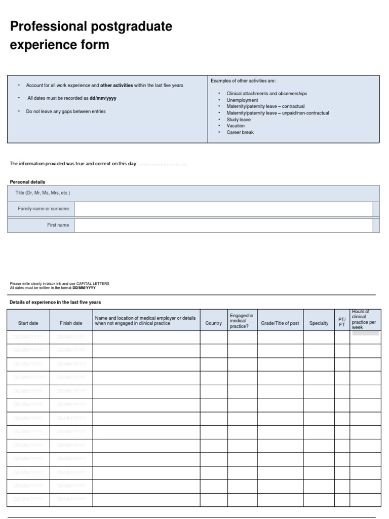 Postgraduate Experience Documentation | PDF