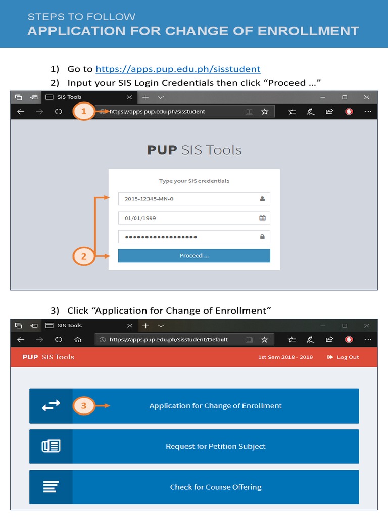 PUP SIS Enrollment Change Guide | PDF
