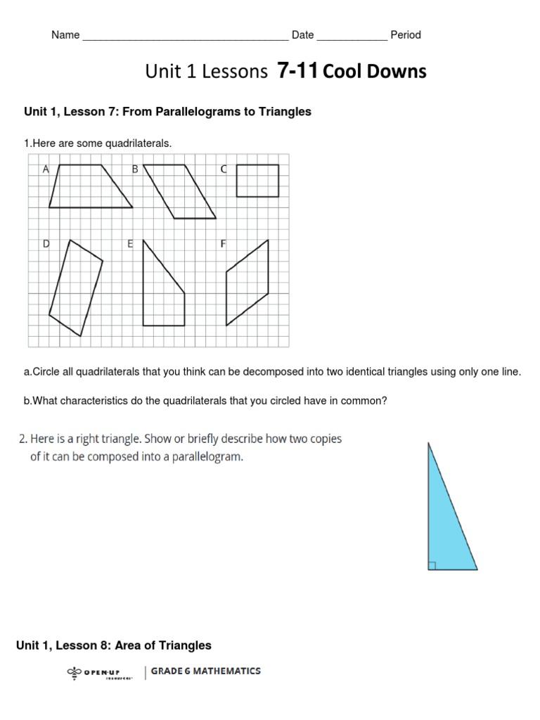 Unit 1 Lessons 7-11: Cool Downs | PDF | Area | Euclid