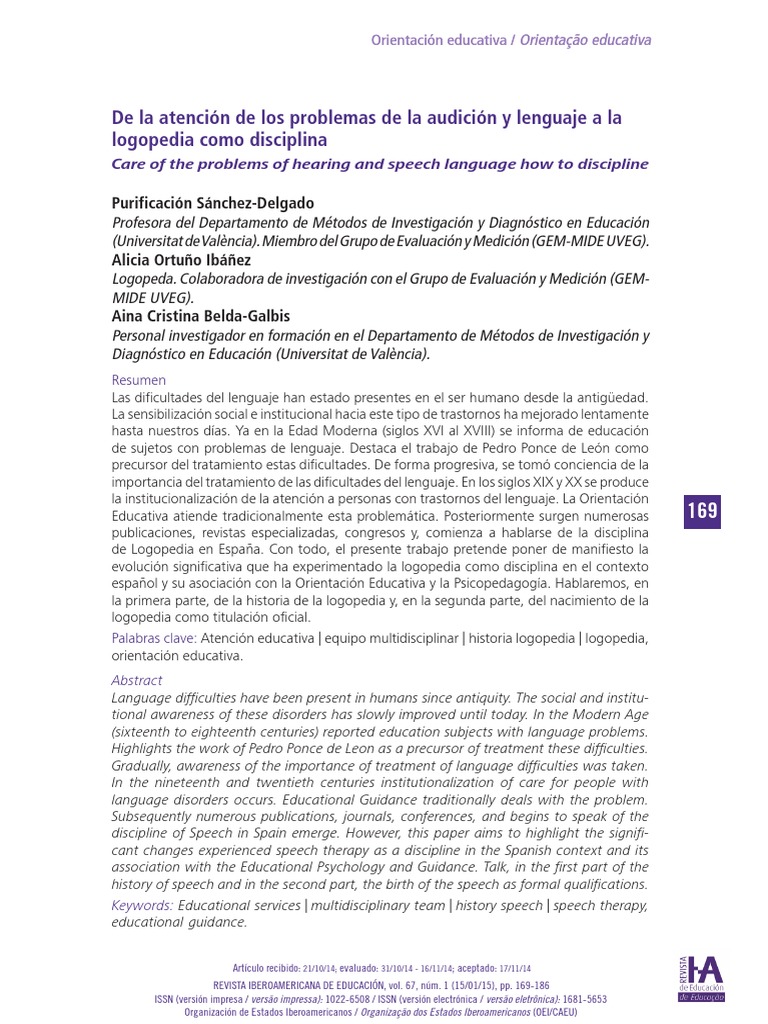 Historia de La Logopedia PDF | PDF | Patología del habla y Lenguaje ...