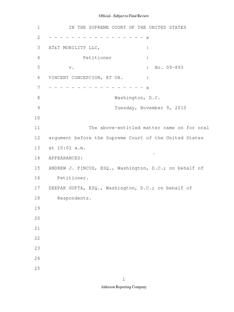 Concepcion Transcript | PDF | Arbitration | Class Action