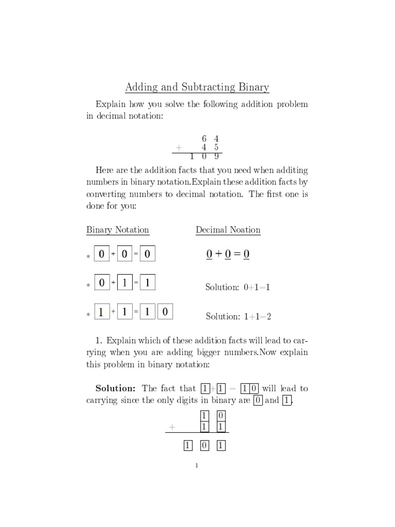 Adding and Subtracting Binary | PDF | Subtraction | Decimal