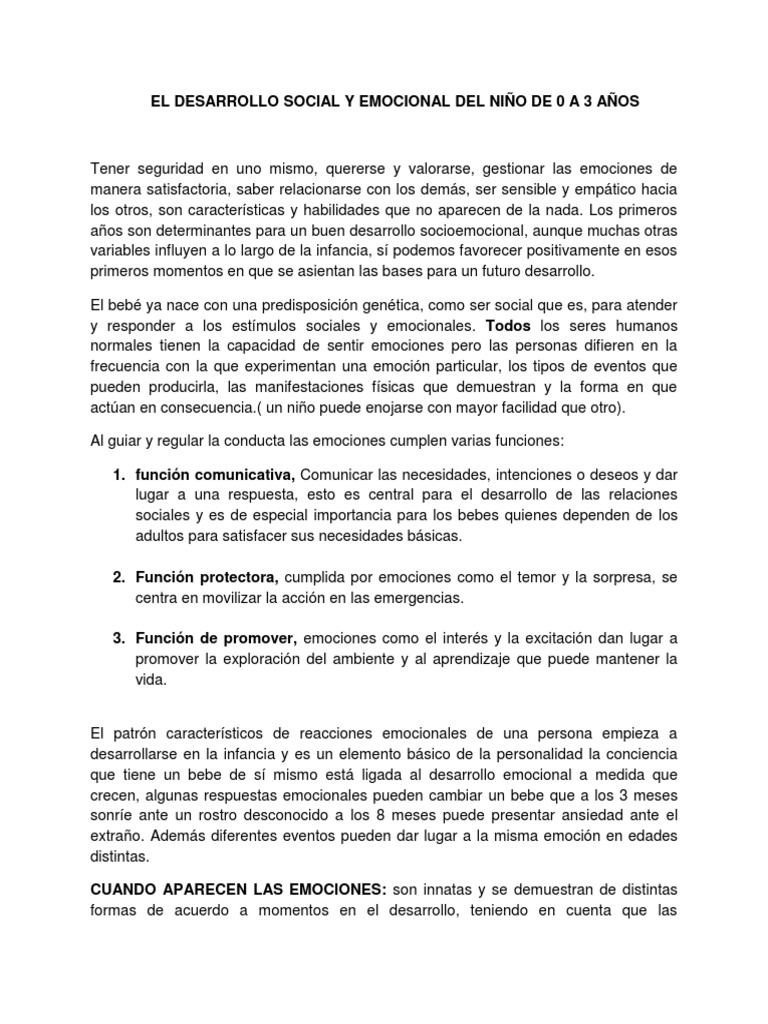 El Desarrollo Social y Emocional Del Niño de 0 A 3 Años | PDF | Teoría ...