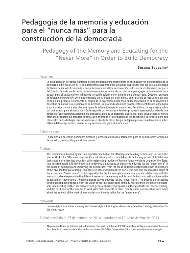 Pedagogia De La Memoria Susana Sacavino Pdf Descargar Gratis Pdf