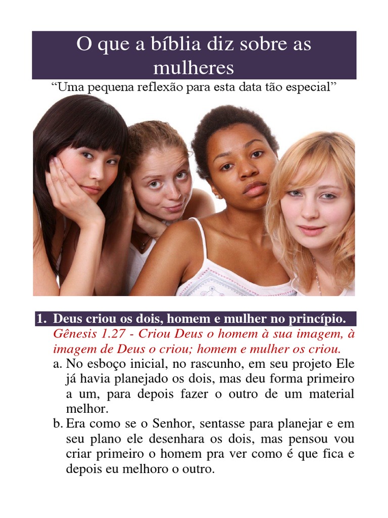 O Que A Bíblia Diz Sobre As Mulheres DIA DA MULHER | PDF | Mulher ...