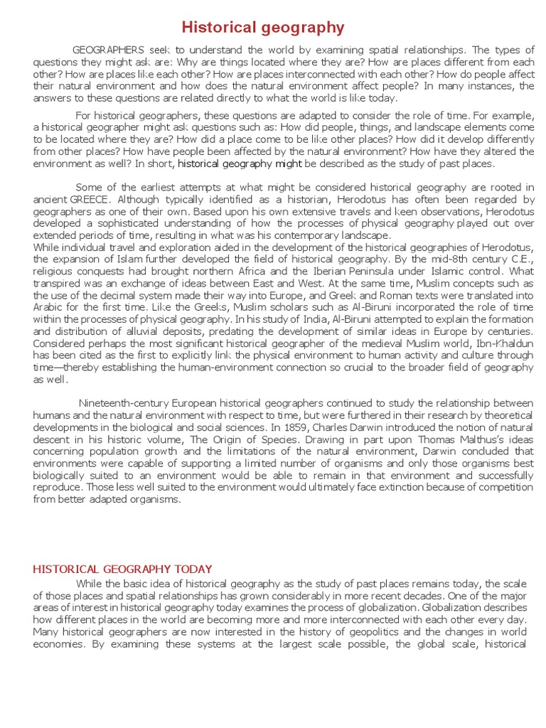 Historical Geography PDF Geography Human Migration