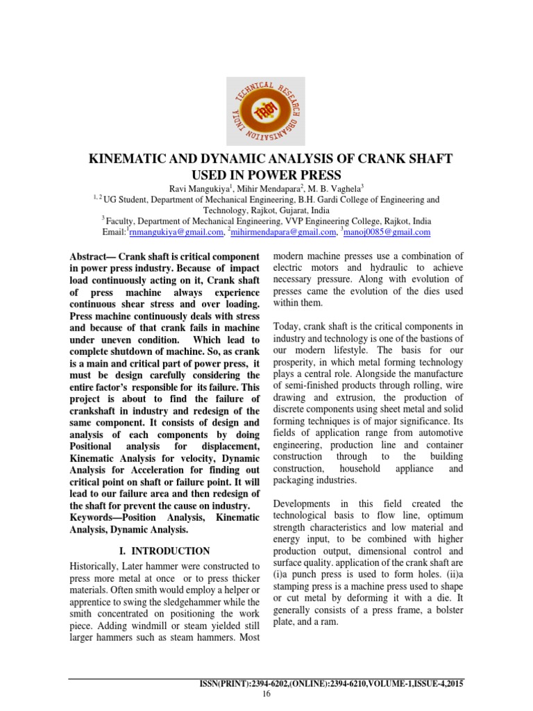 Crankshaft Design PDF Kinematics Machines