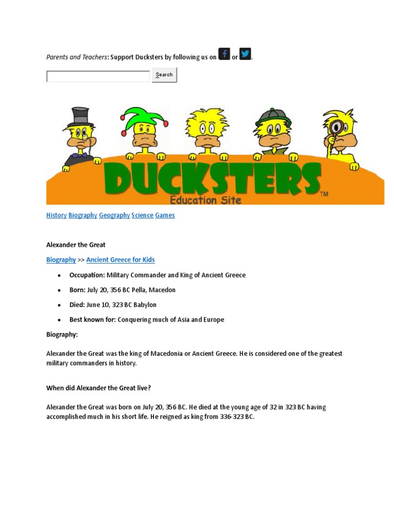 Parents and Teachers Support Ducksters by Following Us On History