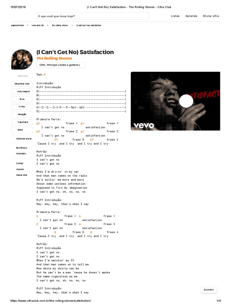 I Can't Get No) Satisfaction - The Rolling Stones - Cifra Club | PDF |  Songs | Mick Jagger