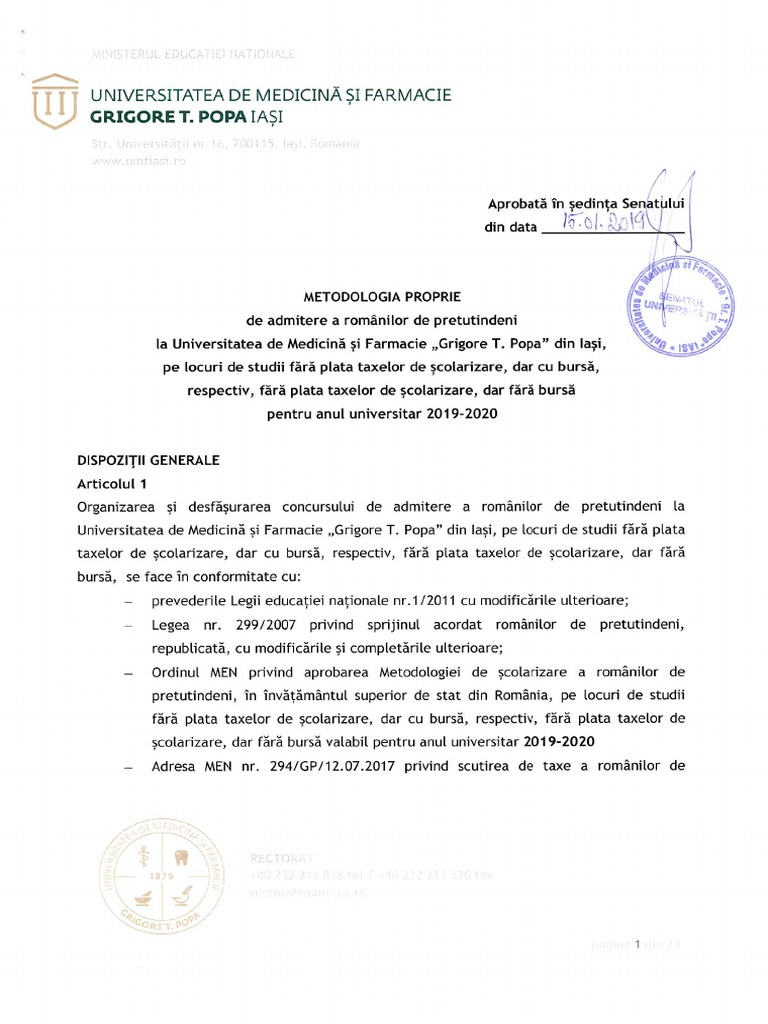 Metodologia Proprie De Admitere A Romanilor De Pretutindeni 2019