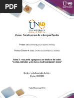 Formato Tarea 5 - Responder Preguntas de Análisis Del Video Teorías, Métodos y Modas en La Alfabetización Inicial