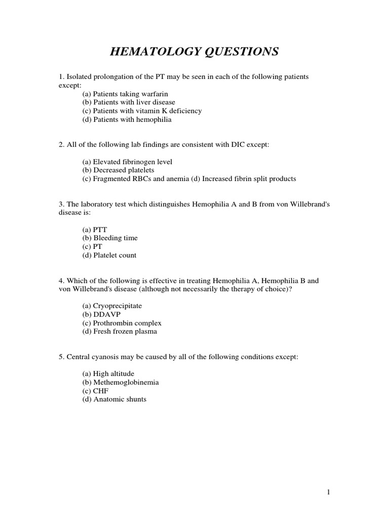 Hematology Questions | PDF | Bleeding | Platelet