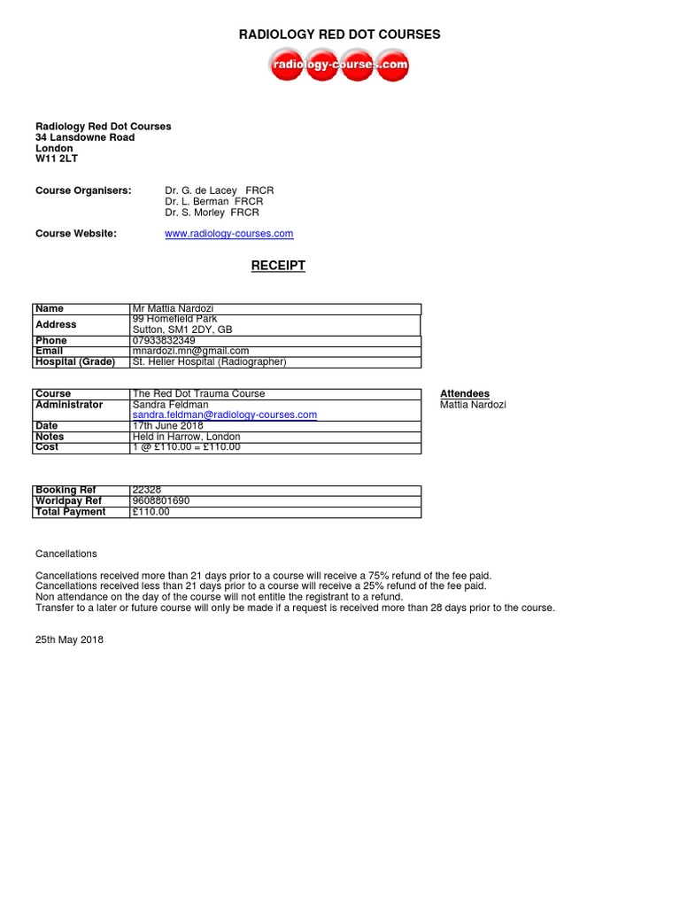 Red Dot Trauma Course Receipt | PDF