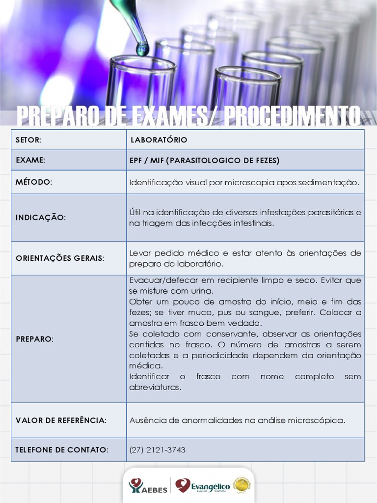 Exame parasitológico fezes EPF MIF | PDF | Especialidades médicas ...