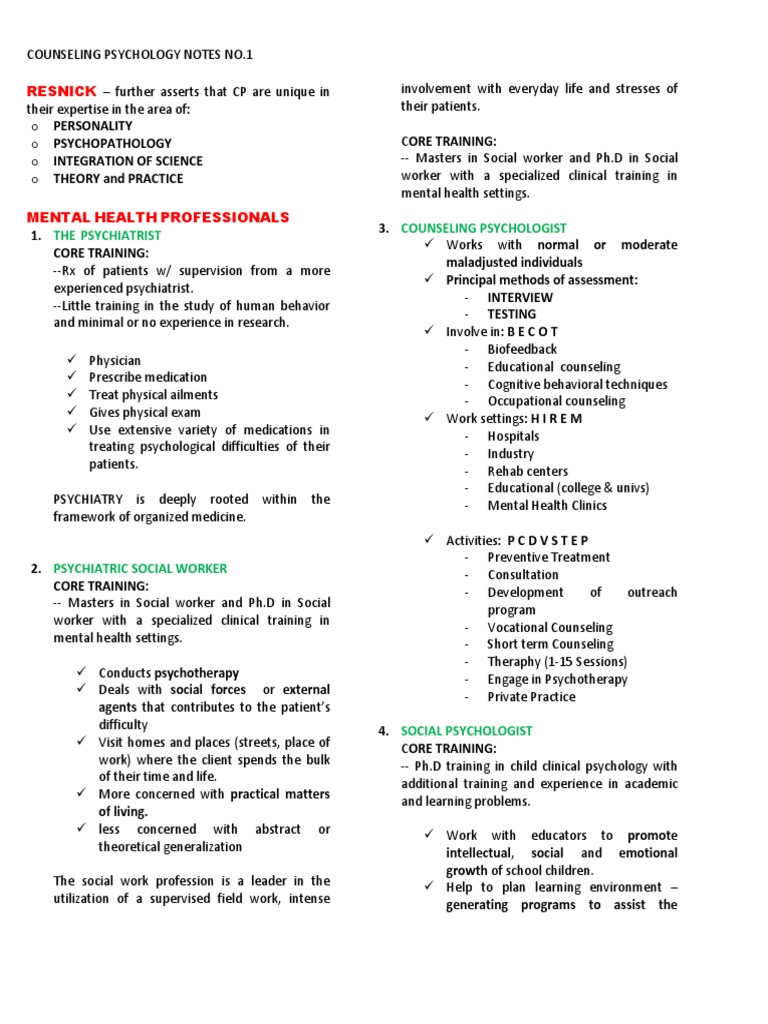 An Overview of Six Major Counseling Psychology Specializations Their