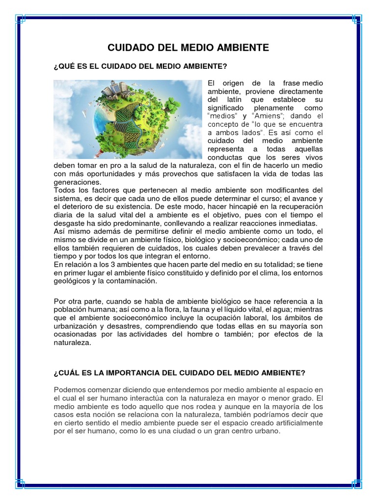 Cuidado del Medio Ambiente: Guía Práctica | PDF | Residuos | Entorno ...