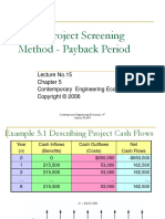 Initial Project Screening Method - Payback Period: Lecture No.15 Contemporary Engineering Economics