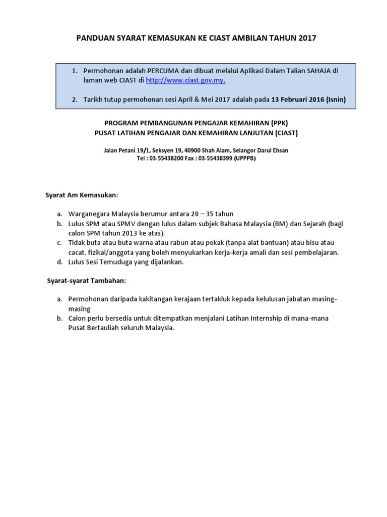 Panduan Syarat Kemasukan-CIAST  PDF