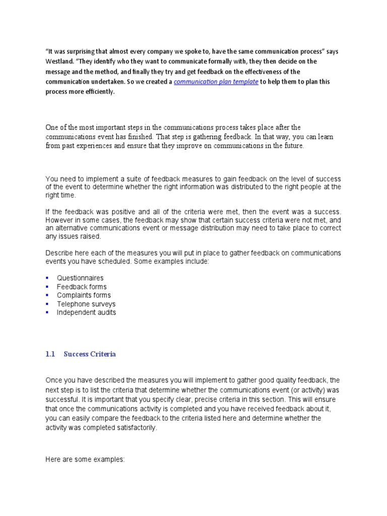 Effective Communication Feedback Plan | PDF