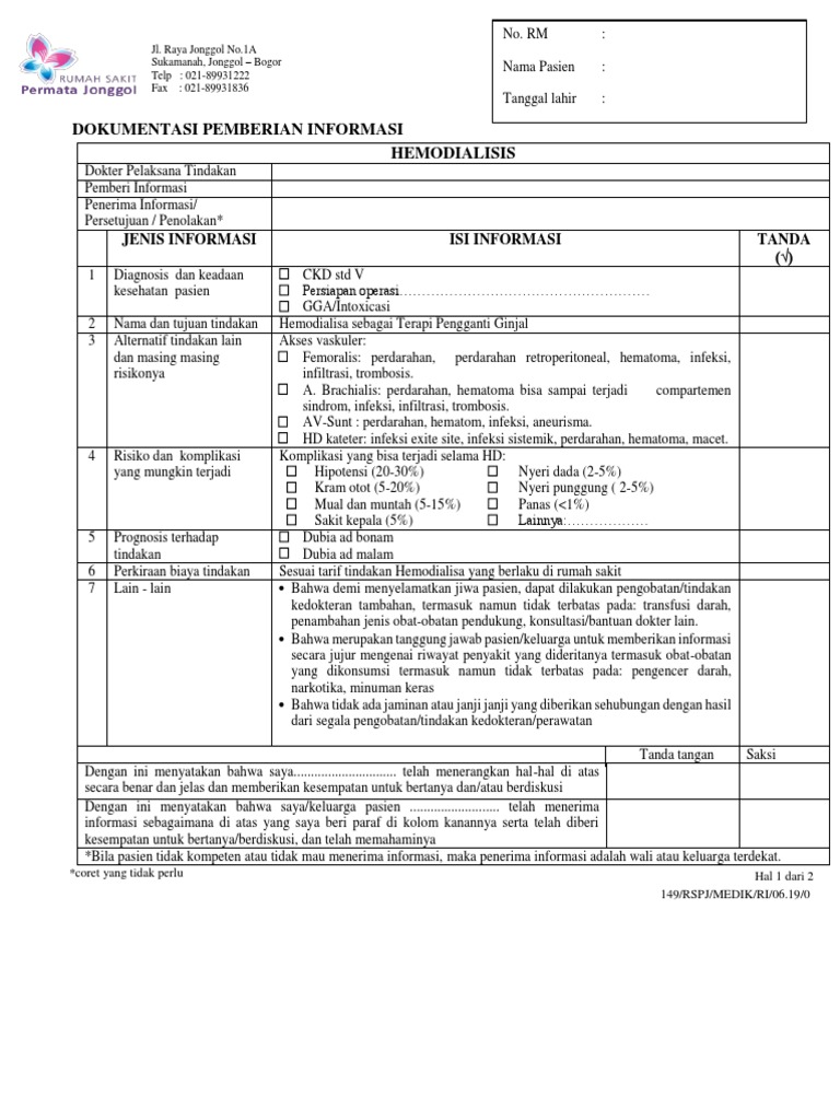 Contoh Informed Consent Hemodialisis | PDF