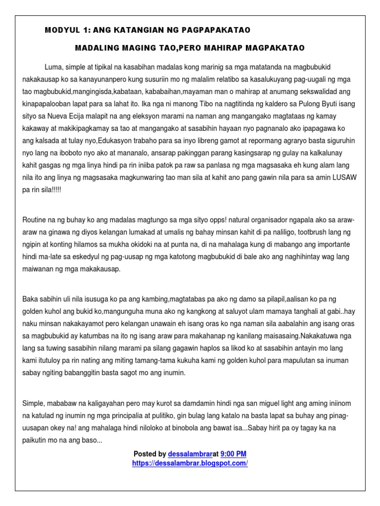 Reaction Paper About Madaling Maging Tao Mahirap Magpakatao English