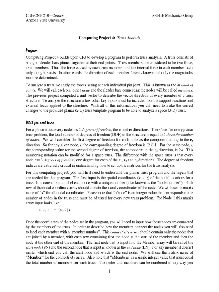 Truss Analysis Computing Project Guide | PDF | Matrix (Mathematics ...