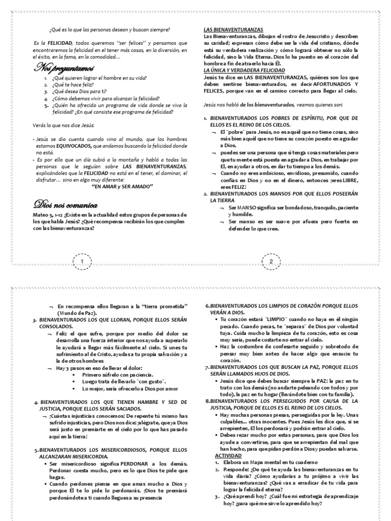 Bienaventuranzas: Camino a la Felicidad | PDF | Bienaventuranzas ...