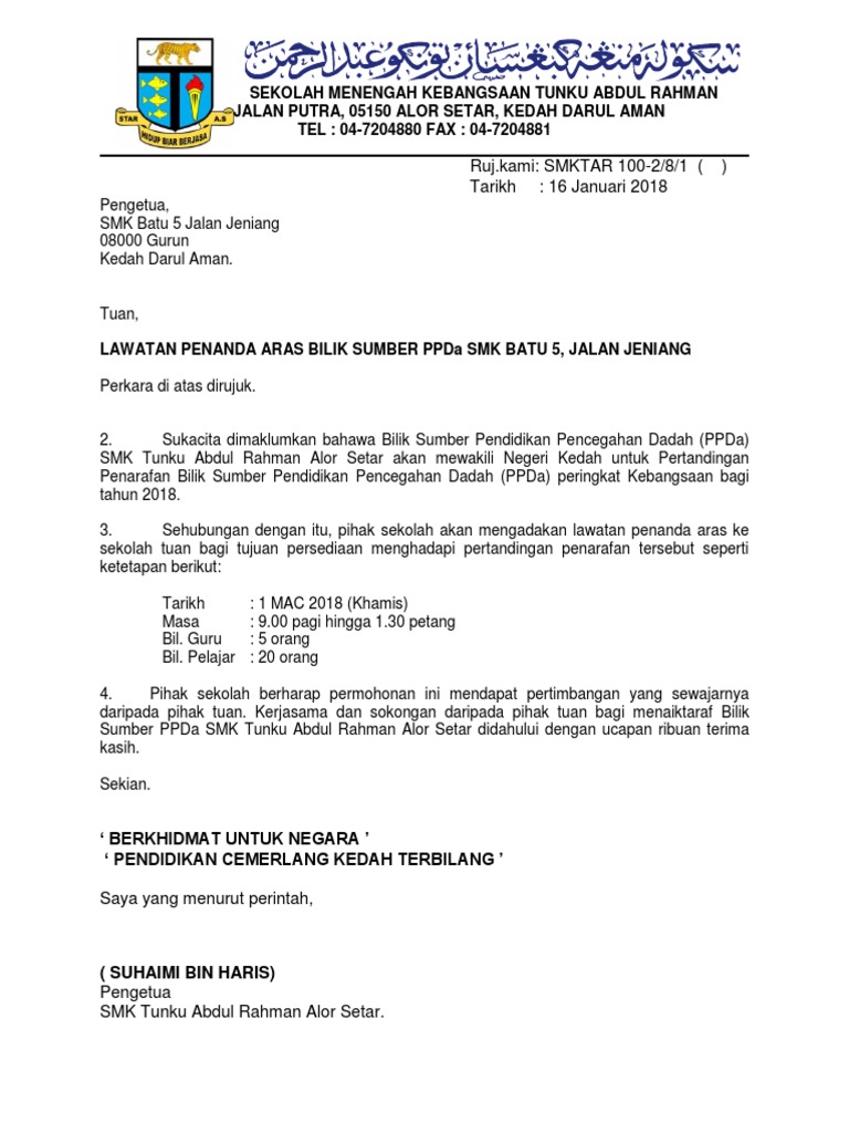 Surat Lawatan Penanda Aras Smk Bandar Damai Perdana