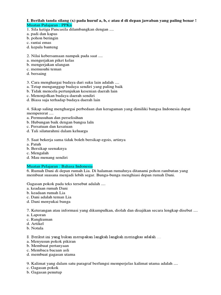 Contoh Soal Pas Kelas 4