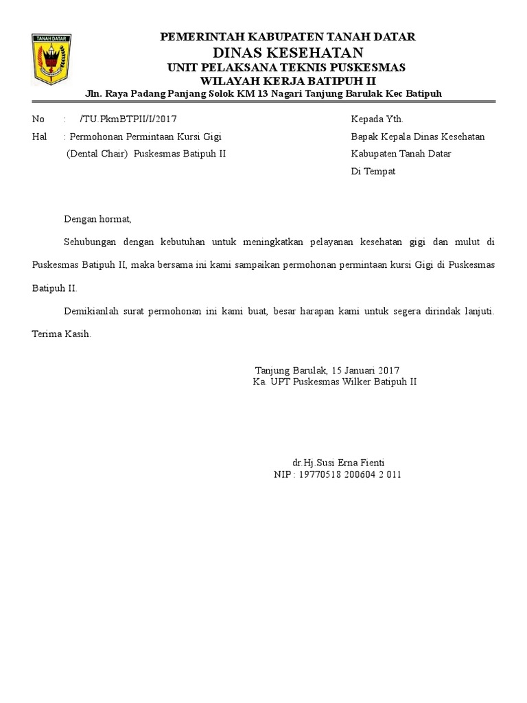 Surat Permohonan Permintaan Kursi Gigi Pdf