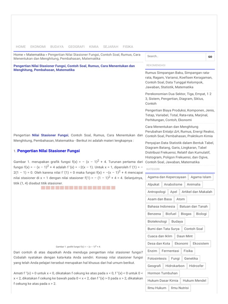 Pengertian Nilai Stasioner Fungsi Contoh Soal Rumus Cara Menentukan Dan Menghitung Pembahasan Matematika