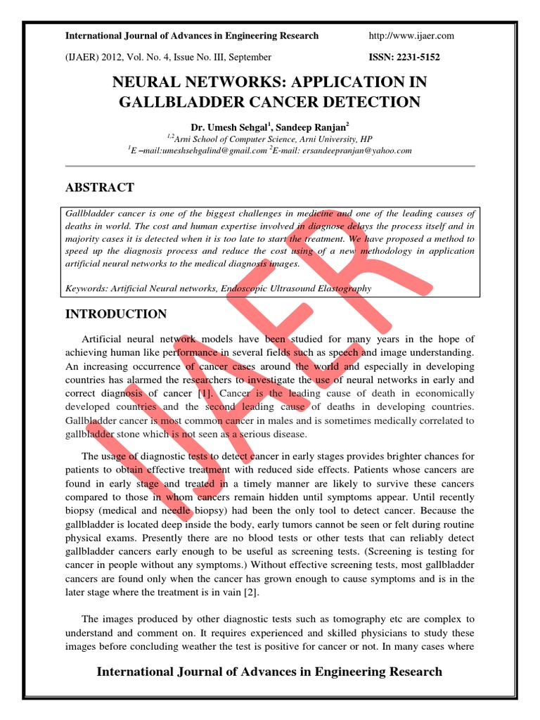 Neural Networks Application in Gallbladder Cancer Detection | PDF ...