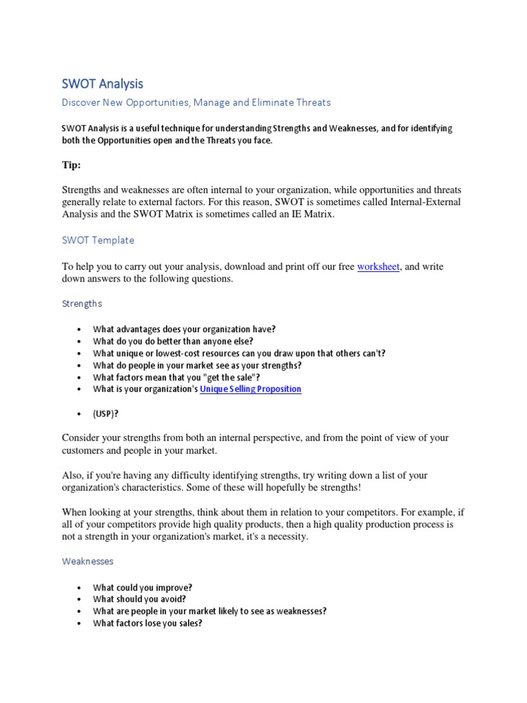 SWOT Analysis | PDF | Swot Analysis | Marketing