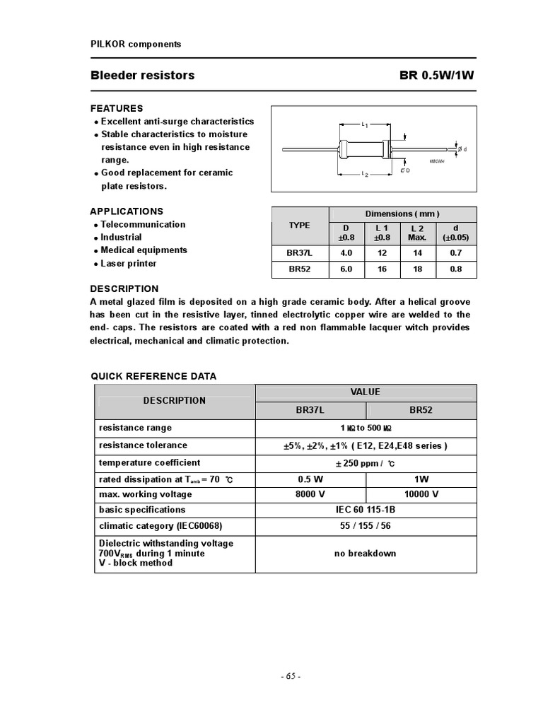Bleeder Resistors BR 0.5W/1W PDF Resistor Electrical Resistance