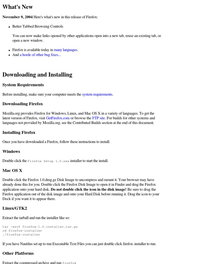 Firefox 1.0 Release Notes and Installation Guide | PDF | Microsoft ...